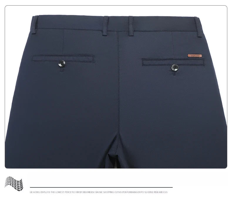 Spring Summer New Men's Casual Pants Thin Mulberry Silk Soft Business Casual Trousers Slim Straight Elastic Suit Pants Male