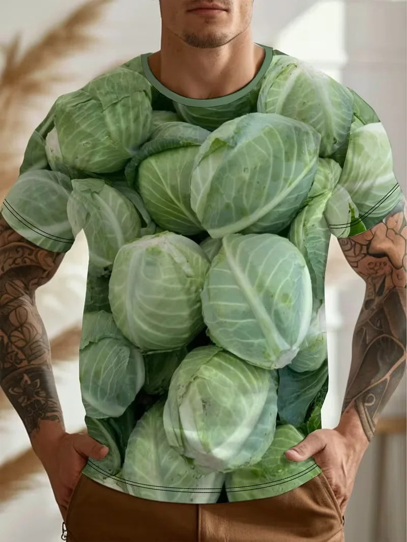 Funny Cabbage Lettuce T-Shirts Vegetable 3D Print Men Women Short Sleeve T Shirt Harajuku Y2K Tops Oversized Tees Men's Clothing