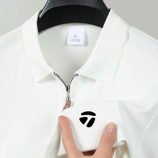 Summer New Men's Fashion Half Pulled Chain Collar Collar Golf T-shirt, Golf Slimming Short Sleeve Top, Casual Men's Top M-5XL