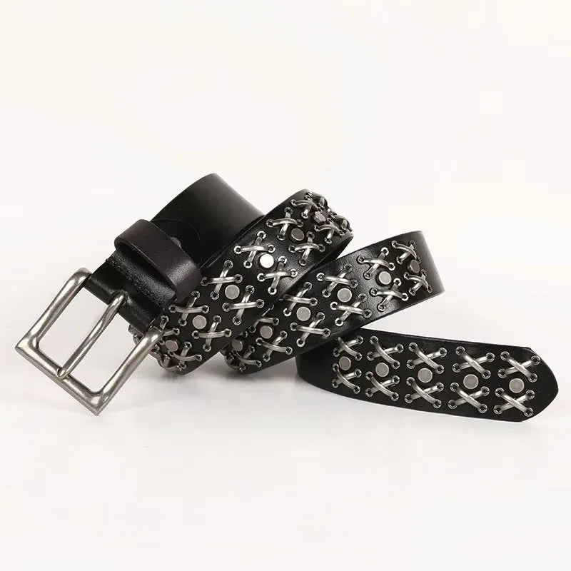 3.8CM Cowboy Punk Belt Real Genuine Leather Men Belt Metal Stud Rivet Jeans Belts For Men Strap Ceinture Homme Male Strap