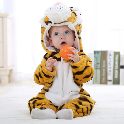 Winter Baby Rompers Baby Pijamas Panda Tiger Leopard Monkey Fox Animal Cartoon Hooded Jumpsuits Cosplay Costume Boys Girl Pajama