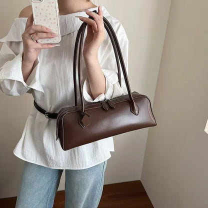 Vintage Long Shoulder Bag Women Shoulder Bag Luxury Cowhide Ladies Handbag Female Commuter Shopping Underarm Bag