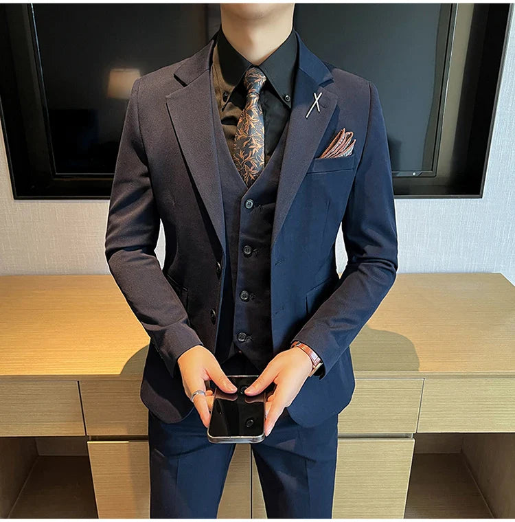 2026 High Quality (Suit + Vest + Trousers) Stylish and Handsome Casual Wedding Suit Business Suit Three-Piece Genuine