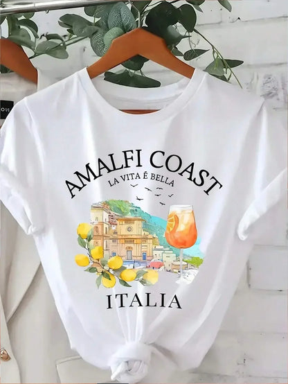 Aesthetic Amalfi Coast T Shirt Italy Lemons Shirt Harajuku Italian Spritz Shirts Beach Aesthetic Clothes Trendy Y2k Top