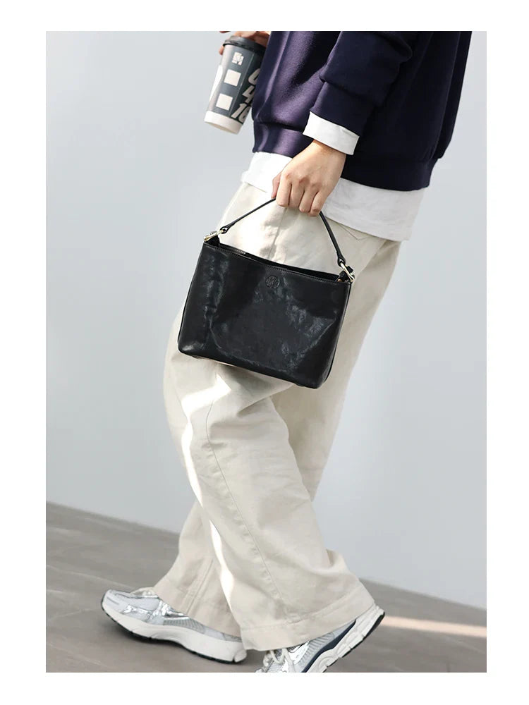 2024 New Arrival Genuine Leather Crossbody Bucket Bags Women Luxury Retro Small Handbag Soft Shoulder Bag