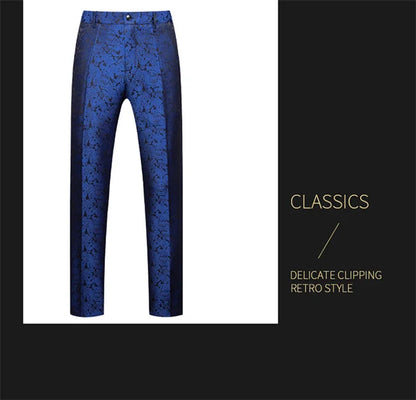 New Men Luxury Jacquard Suit Pants Fashion Wedding Party Groom Dress Trouser