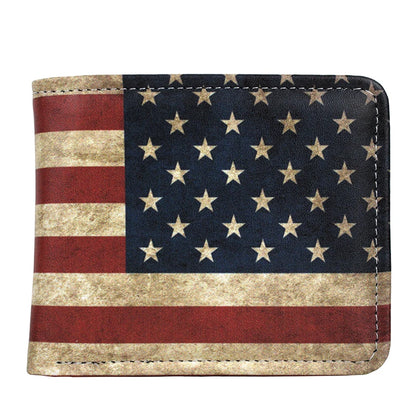 Portefeuille court en cuir PU avec motif drapeau des États-Unis et porte-monnaie à fermeture éclair