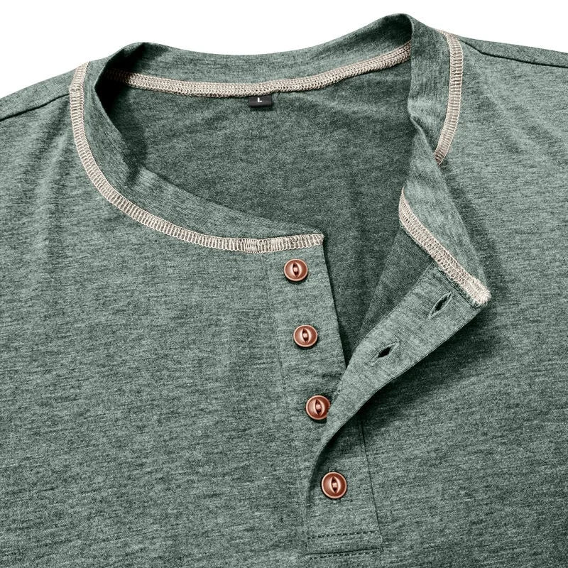 Men's Cotton Button Henley Neck Shirt Long Sleeve Casual Button Solid Color Fashion Streetwear Tops Tees T-Shirts Men Clothing