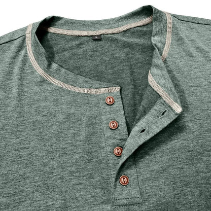 Men's Cotton Button Henley Neck Shirt Long Sleeve Casual Button Solid Color Fashion Streetwear Tops Tees T-Shirts Men Clothing