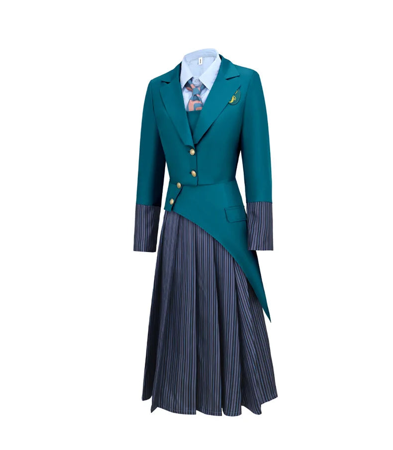 Anime Wicked Witch Glinda Women's School Uniform Role Playing Dress Girl Blue Shirt Green Coat Stage Performance Dress