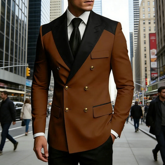 Men's Double Breasted Blazer Slim Fit Contrast Color Suit Jacket Business Casual Formal Wear for Wedding Prom Party Sport Coats