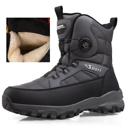 Rotating Button Men's Snow Boots Warm Plush Winter Boots Men Outdoors Cotton Shoes Wear resistant Mid-Calf Boots Platform Shoes