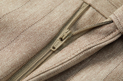 Apricot Men's Striped Three-piece Suit, Featuring A Jacket and Vest Paired with Pants—perfect for Weddings, Parties, or Office.