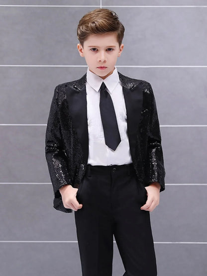 Boys Sequined Suit Set 3 Pieces Performance Wear 120-160cm Handsome Kids Slim Fit Suits Wedding Ring Bearer Outfit