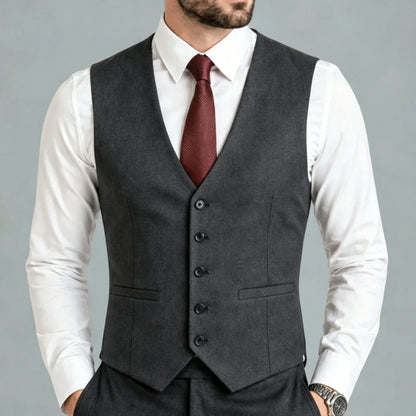 Men Vest Black Solid Single Breasted V Neck Waistcoat For Wedding Groom Banquet Party Business Work Casual Daily Men Suit Vest