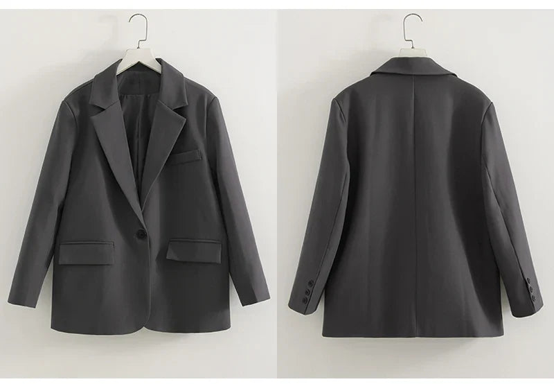Women Blazers Grey Autumn Outerwears Office Jackets Ladies Coat Long Sleeve Pockets Black Blazers For Women Casual Long Jackets