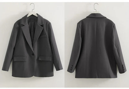 Women Blazers Grey Autumn Outerwears Office Jackets Ladies Coat Long Sleeve Pockets Black Blazers For Women Casual Long Jackets