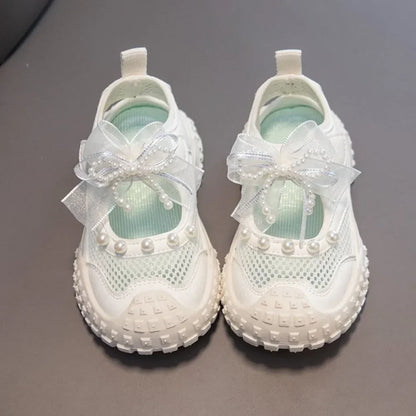 Girls Sports Sandals Sweet Lace Bows Beading Kids Casual Shoes Mesh Breathable Soft 2026 Summer New Children Princess Sandals