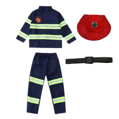 Kid Red Firefighter Costume with Reflective Stripes Zipper Suit Includes Fire Toy Set for Holiday Cosplay Dress Up Party Cosplay