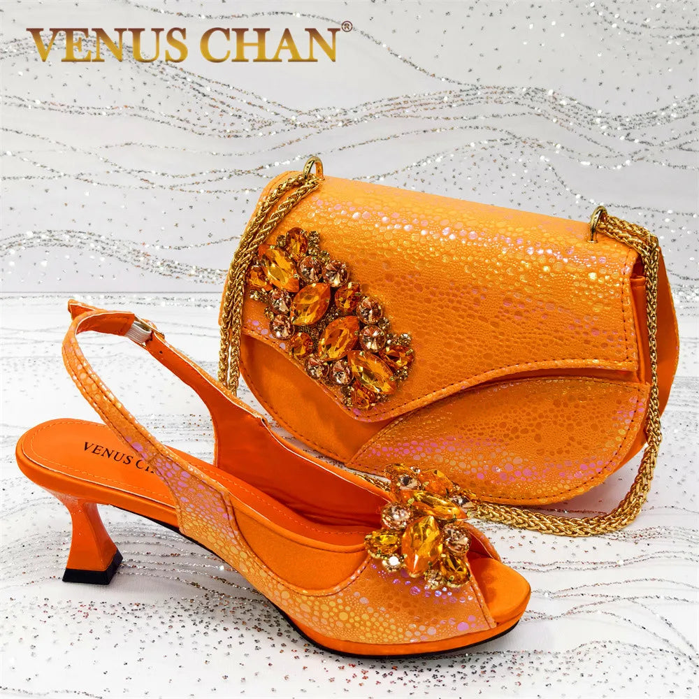 2025 Fashionable Orange Open Toe Women's Sandals with Matching Bag Set - Perfect for Weddings and Parties