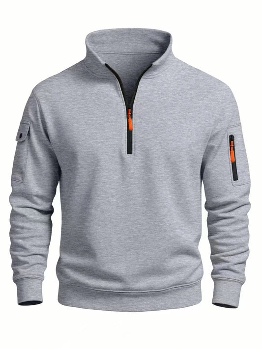 2025 autumn and winter new men's T-shirt sweatshirt casual sports casual long sleeved high neck half zipper windproof top