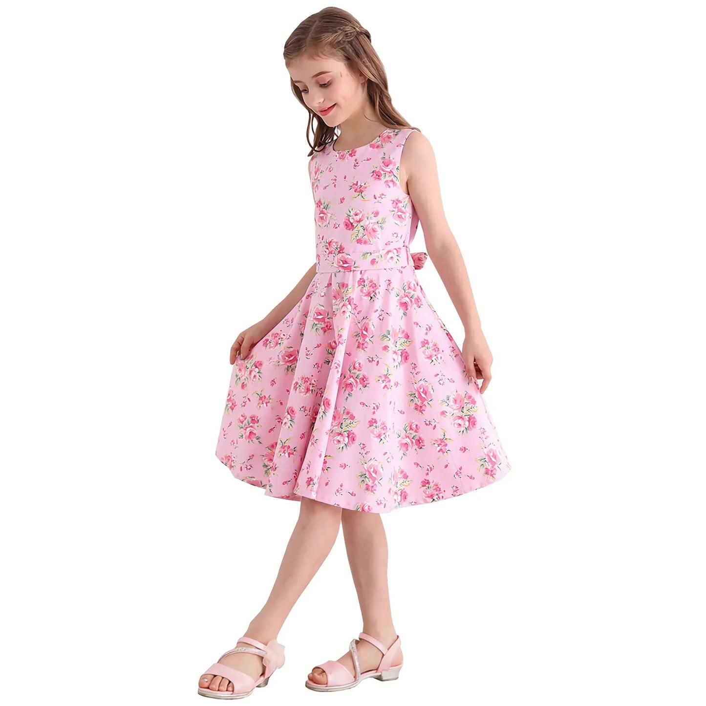Girl's Retro Dress,Summer Princess Sleeveless Polka Dots Cotton Lightthin Romantic Floral 50s Vintage Dress Party Wedding Daliy