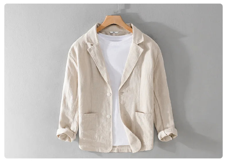 Y803 Spring Autumn Good Quality Linen Blazer For Men Business Casual Solid Color Simple Double Buttons Thin Male Suits Jackets