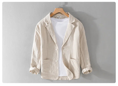 Y803 Spring Autumn Good Quality Linen Blazer For Men Business Casual Solid Color Simple Double Buttons Thin Male Suits Jackets