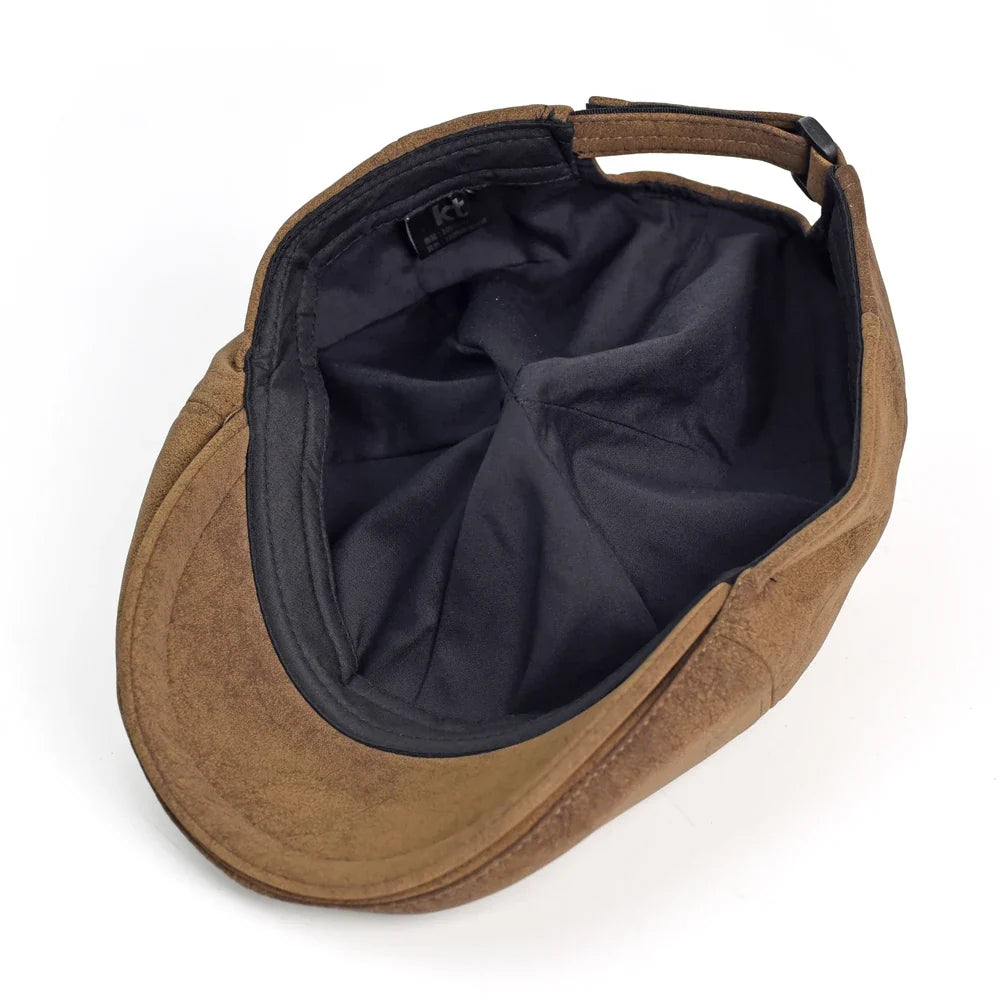 Autumn Winter Faux Leather Cap Newsboy Cap Hat Men Women Casual Beret Solid Cap PU  Leather Flat Caps Vintage