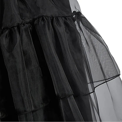 Girl Costume Kids Cosplay Black Witch Princess Dress Children Pageant Dinner Dress Girl Halloween Party Dancing Clothing