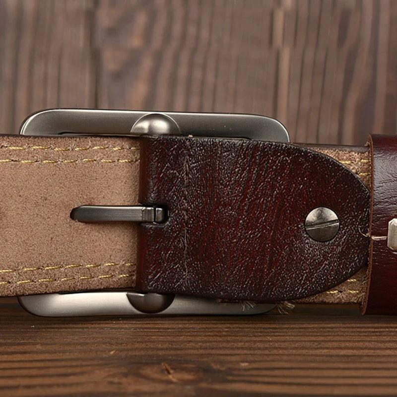 3.8CM Fashion Men Belts Genuine Leather Luxury Designer Vintage Thread Waist Belt For Jeans Cinturon Cowboy Hombre Dropshipping