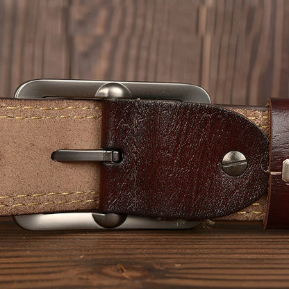 3.8CM Fashion Men Belts Genuine Leather Luxury Designer Vintage Thread Waist Belt For Jeans Cinturon Cowboy Hombre Dropshipping