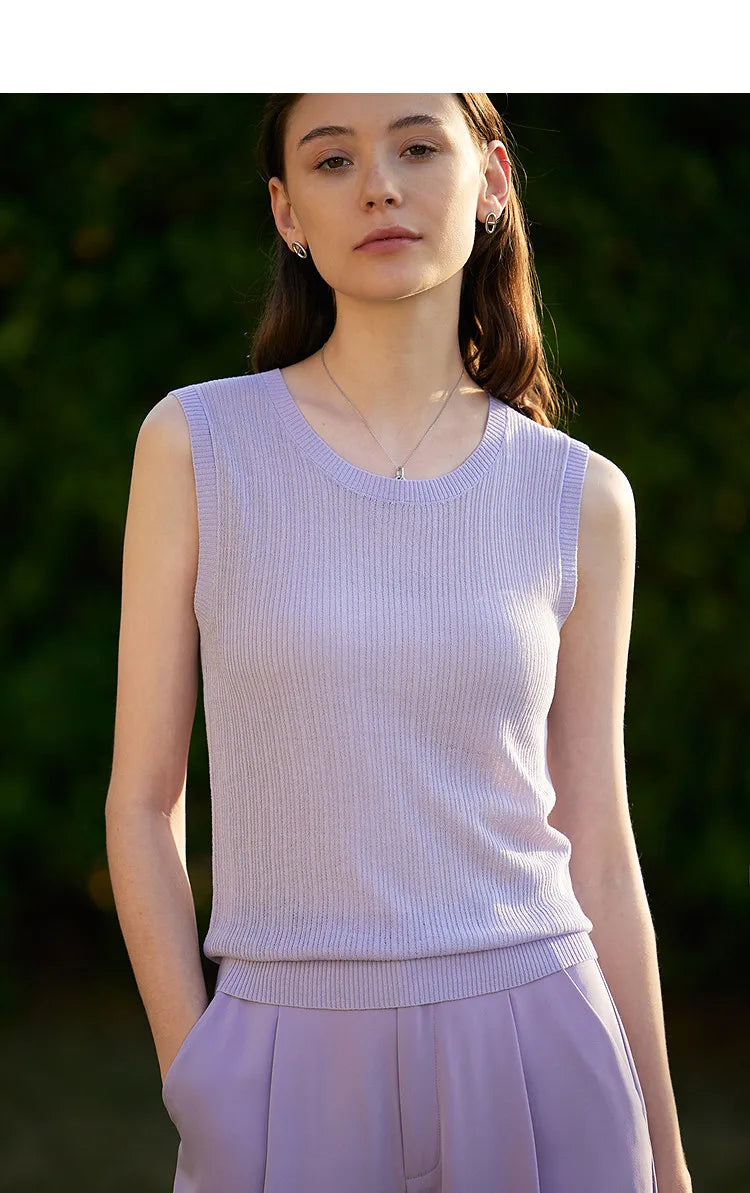 Women's Camisole Top 2026 Summer New Round Neck Knit Sleeveless Vest Straight Layering Versatile Tank For Women 12622082