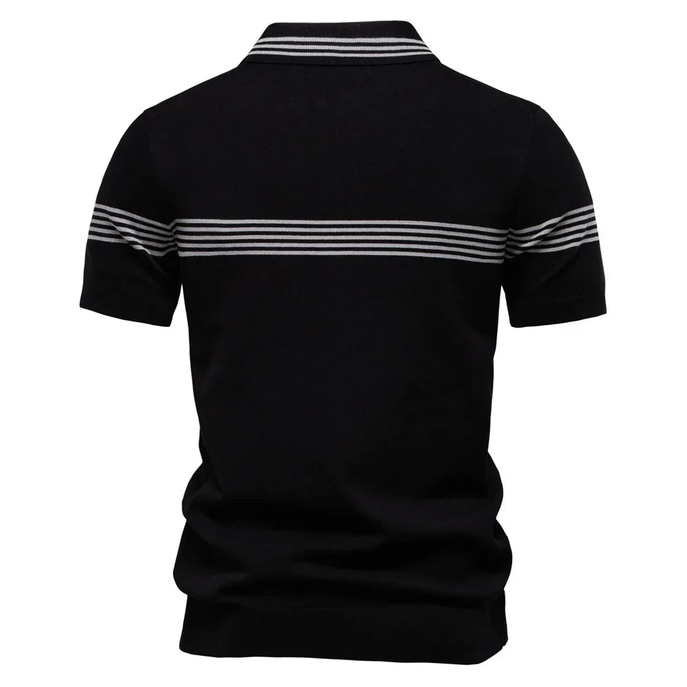 ‌2025 Men's Slim Fit Solid & Striped Business Casual Polo Shirts Breathable Short Sleeve Comfort Top for Office Social Summer