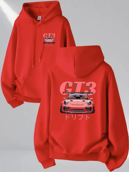 Men's Fashion Street Style Hoodie Car Print Sweatshirt Street Casual Fashion Long Sleeve Pullover Autumn and Winter Outfit