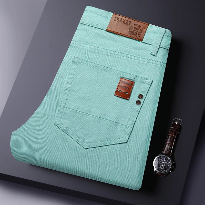 Slim Elastic Jeans Men's Colorful Fashion Korean Pants Spring Autumn Soft Comfortable Casual Straight Denim Trousers Streetwear
