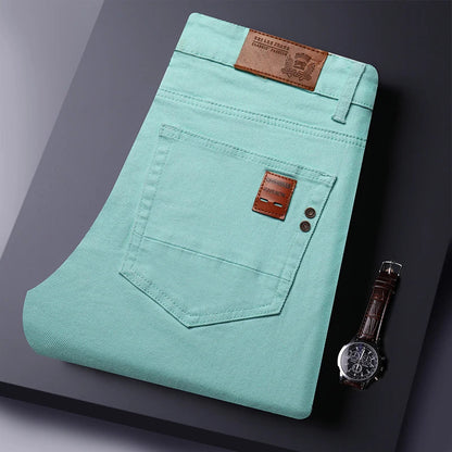 Slim Elastic Jeans Men's Colorful Fashion Korean Pants Spring Autumn Soft Comfortable Casual Straight Denim Trousers Streetwear