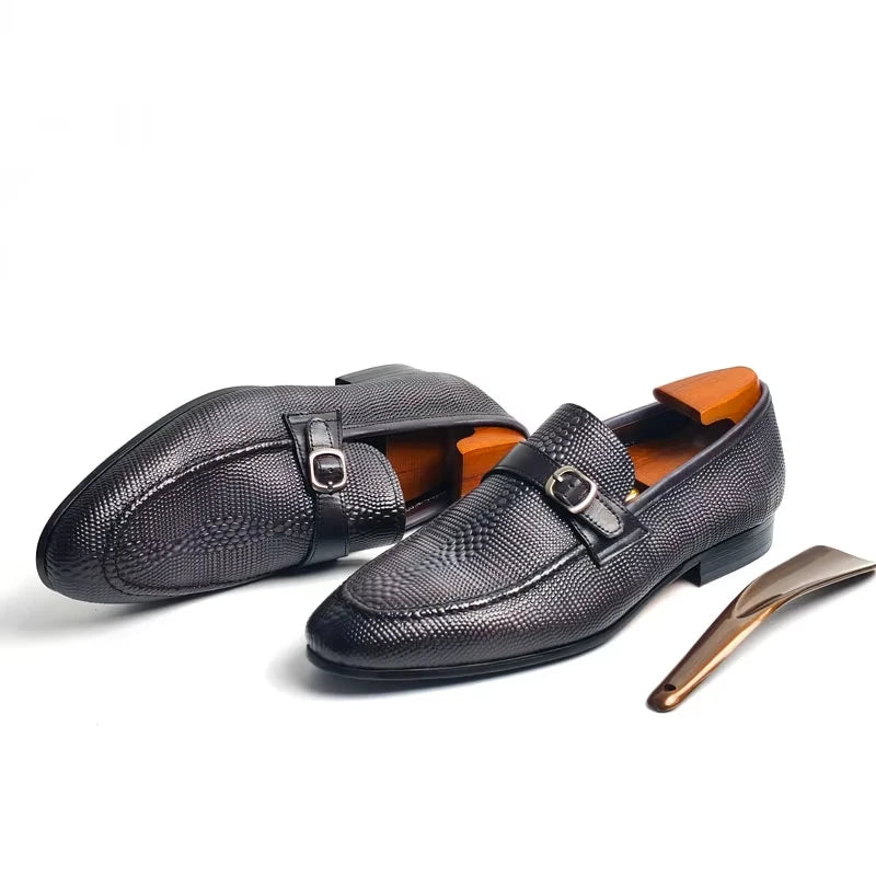 Luxury Men's Genuine Leather Loafers Buckle Slip-On Dress Shoes for Wedding, Party & Business Premium Comfort Casual Shoe