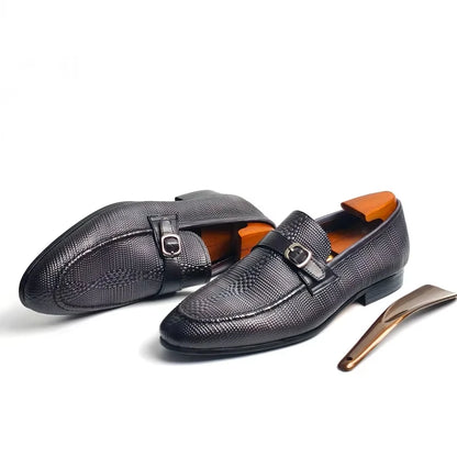 Luxury Men's Genuine Leather Loafers Buckle Slip-On Dress Shoes for Wedding, Party & Business Premium Comfort Casual Shoe