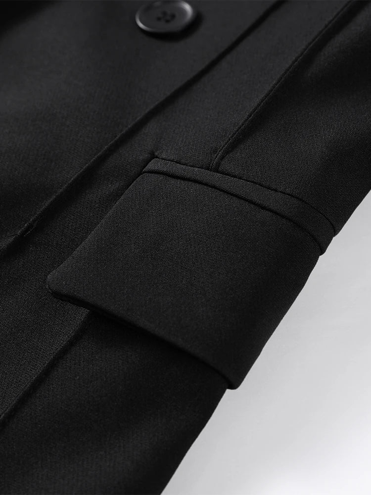 Elegant Women's Black Blazer Coat Long Sleeve Stand Collar Buckle Thick Jacket Female 2026 Spring Autumn Lady Commute Outwear