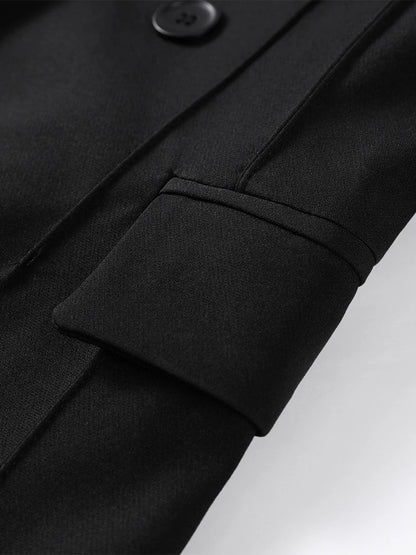 Elegant Women's Black Blazer Coat Long Sleeve Stand Collar Buckle Thick Jacket Female 2026 Spring Autumn Lady Commute Outwear