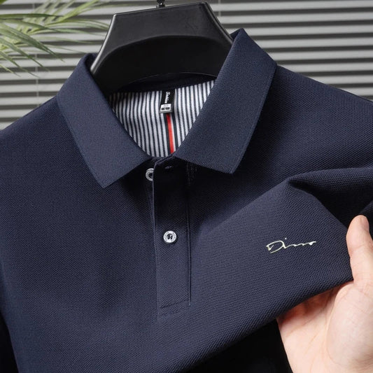 Brand 100%pure cotton short sleeve polo shirt men's new fashion letter embossed business casual solid color summer lapel T-shirt