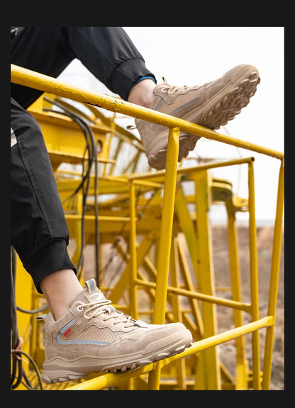 Reflective Strip Design Safety Work Shoes For Men Cow Suede Leather Indestructible Construction Boots Steel Toe Male Footwear
