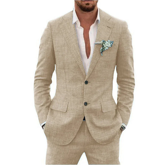 High Quality Linen Suits for Men Two Piece Formal Notch Lapel Single Breasted Male Suit Beach Casual Elegant Wedding Tuxedo