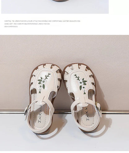 Traditional Chinese Embroidery Kids Shoes for Girl Sandals Summe Retro Princess Shoes Roman Style Girls Leather Shoes Kid F05173