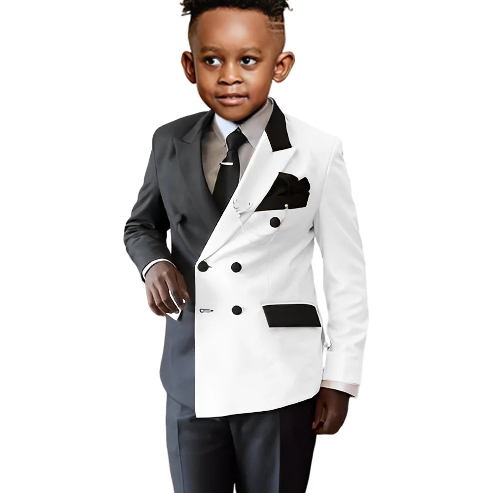 Fashionable Colour-blocked Boys Suits 2 Pieces Piano Performance Wear,Double Breasted Kids Tuxedo Sets Wedding Party Outfit
