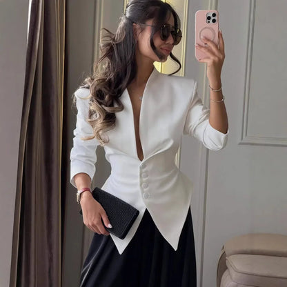 High Street Fashion Blazer Dress Style Asymmetrical Pointed Hem Slim Fit Blazers Jacket Luxury Single Breasted Party Clubwear
