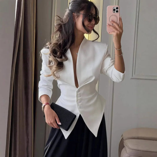 High Street Fashion Blazer Dress Style Asymmetrical Pointed Hem Slim Fit Blazers Jacket Luxury Single Breasted Party Clubwear