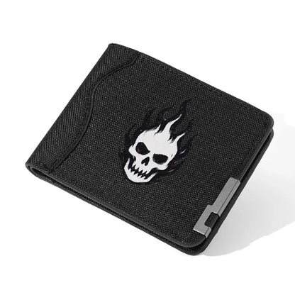 Men's Casual Canvas Wallet Quirky Skull Design Coin Purse Student Credit Card Holder Wallet