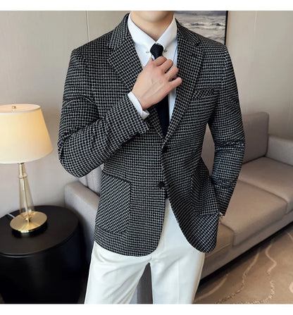 British Style Plaid Suit Jacket For Men 2025 New Business Casual Slim Blazer Formal Wedding Party Suit Dress Coats Men Clothing